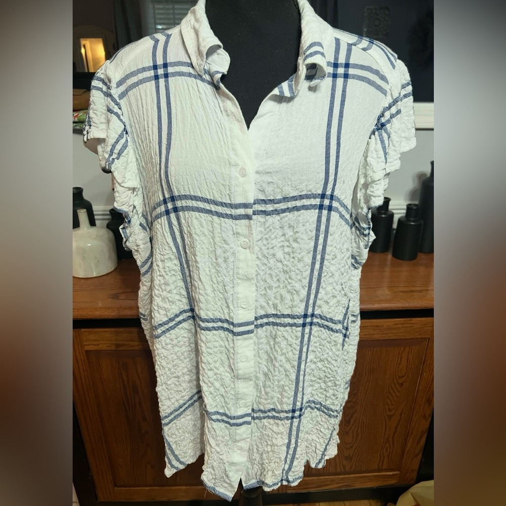 Jane & Delancey Blue and White Plaid Women's Top, NWT